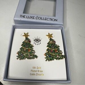 EYE CANDY LA Cubic Zirconia Christmas Tree Dangle Earrings NIB